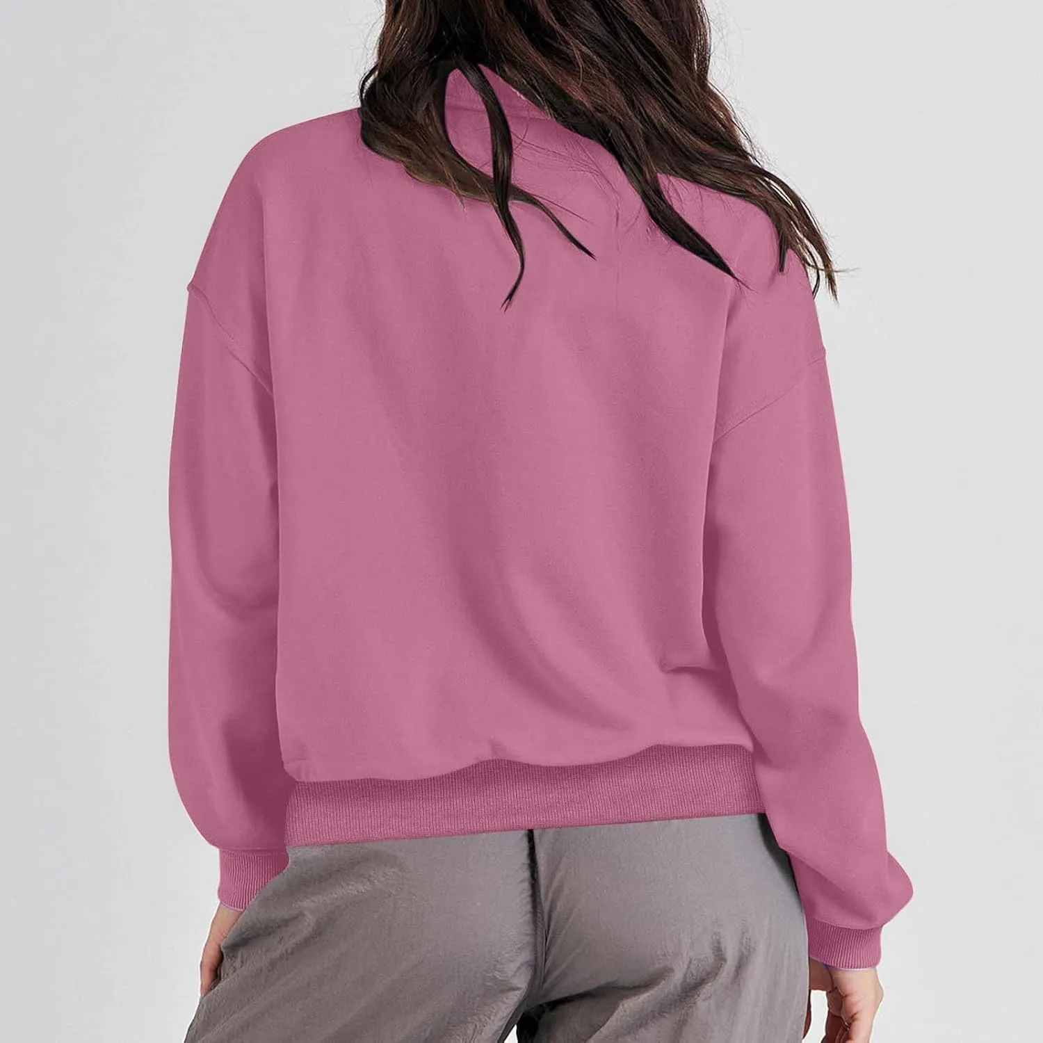 Womens Sweatshirt Cropped Half Zip Pullover Tops Solid Color Lapel Neck Sweatshirs Fleece Fashion Fall Outfits 2024