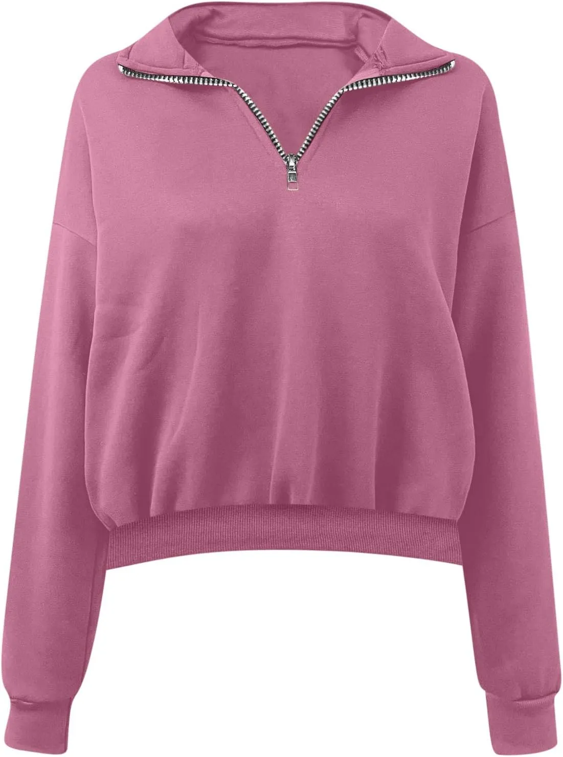 Womens Sweatshirt Cropped Half Zip Pullover Tops Solid Color Lapel Neck Sweatshirs Fleece Fashion Fall Outfits 2024