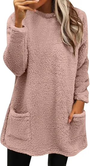 Women's Sweatshirts Fuzzy Fleece hoodie Crew Neck Long Sleeve Sherpa Pullover Tops Warm Soft Winter Fall Blouse
