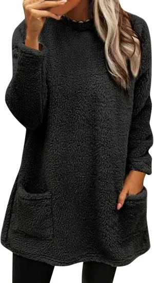 Women's Sweatshirts Fuzzy Fleece hoodie Crew Neck Long Sleeve Sherpa Pullover Tops Warm Soft Winter Fall Blouse
