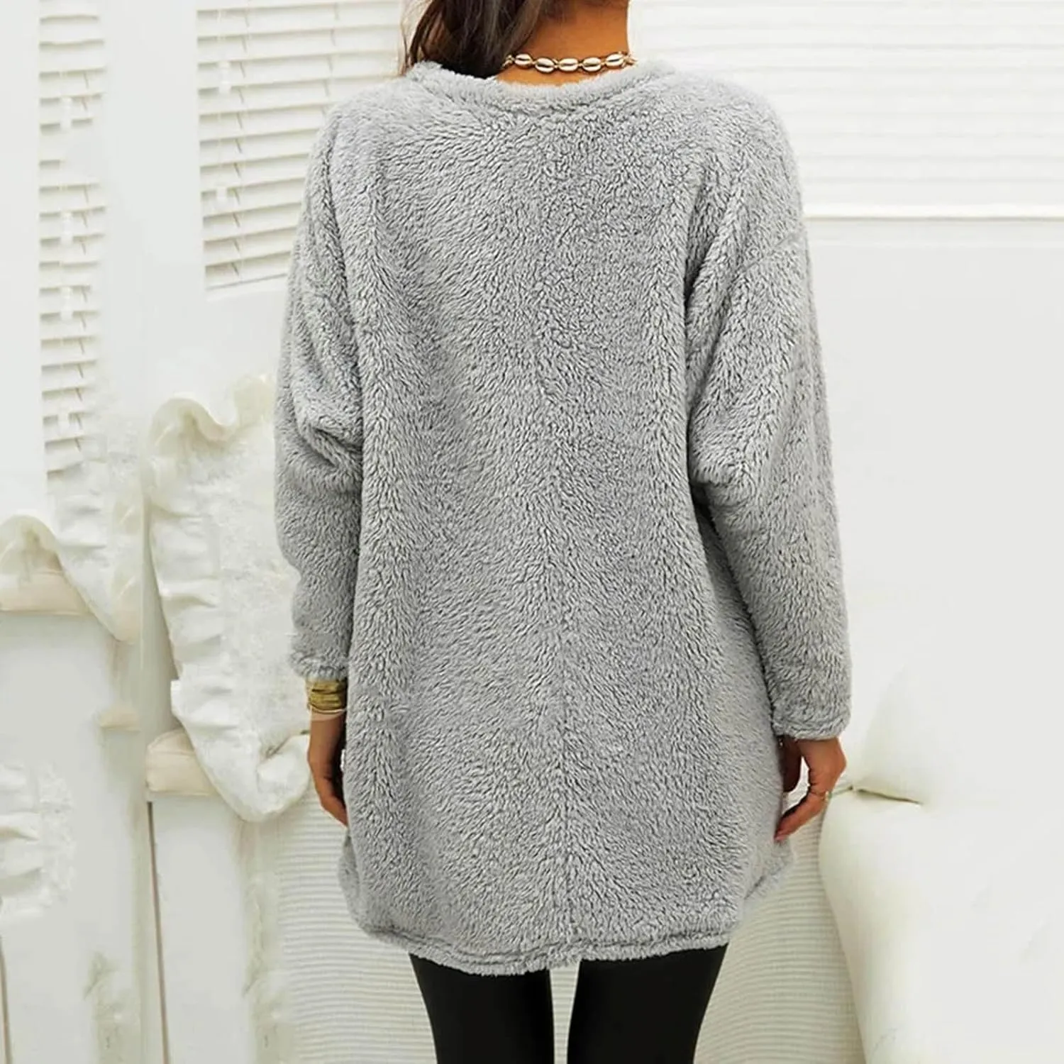 Women's Sweatshirts Fuzzy Fleece hoodie Crew Neck Long Sleeve Sherpa Pullover Tops Warm Soft Winter Fall Blouse