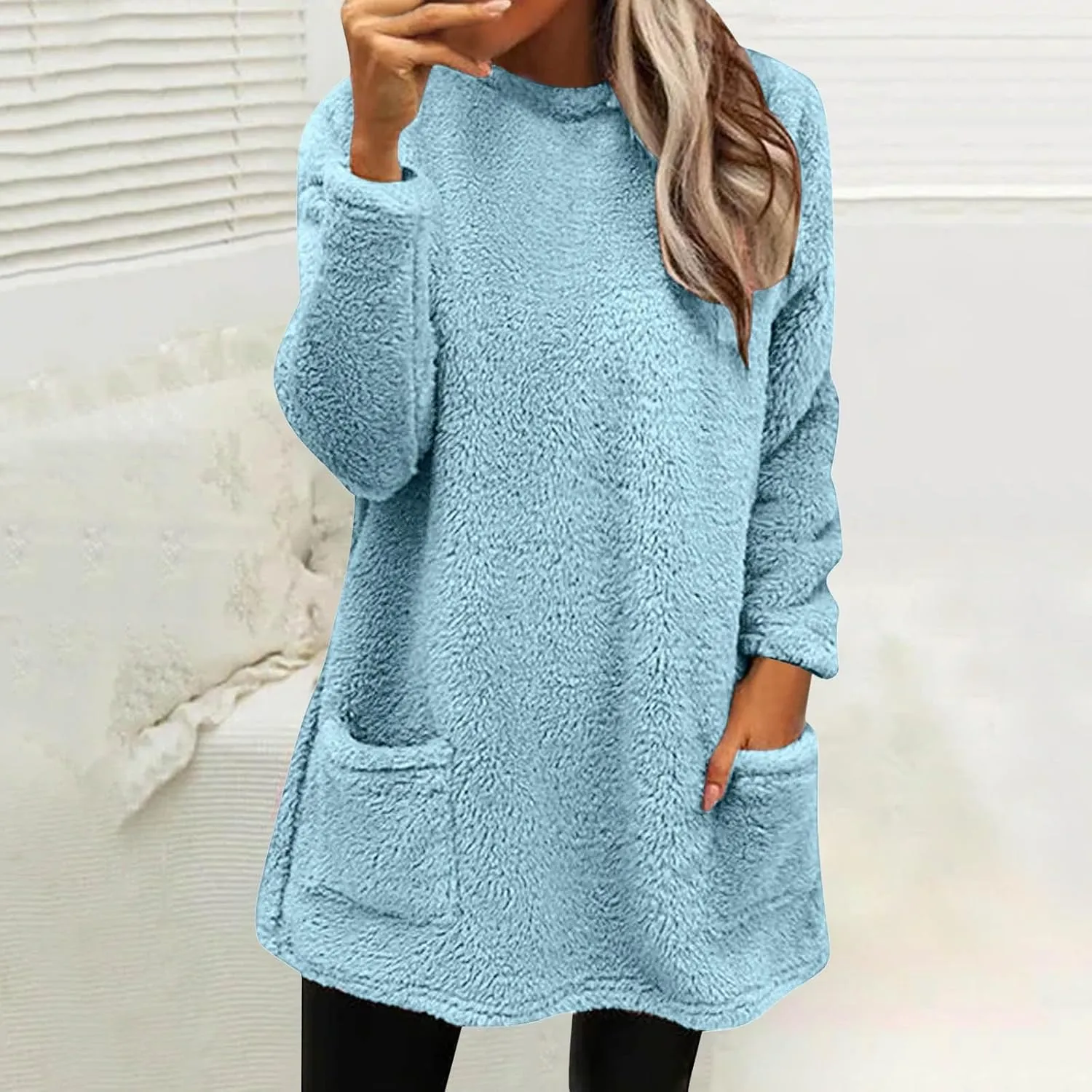 Women's Sweatshirts Fuzzy Fleece hoodie Crew Neck Long Sleeve Sherpa Pullover Tops Warm Soft Winter Fall Blouse