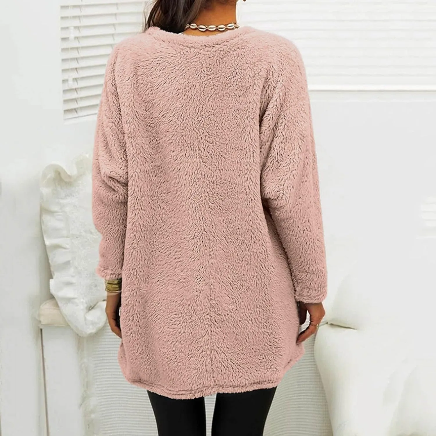 Women's Sweatshirts Fuzzy Fleece hoodie Crew Neck Long Sleeve Sherpa Pullover Tops Warm Soft Winter Fall Blouse