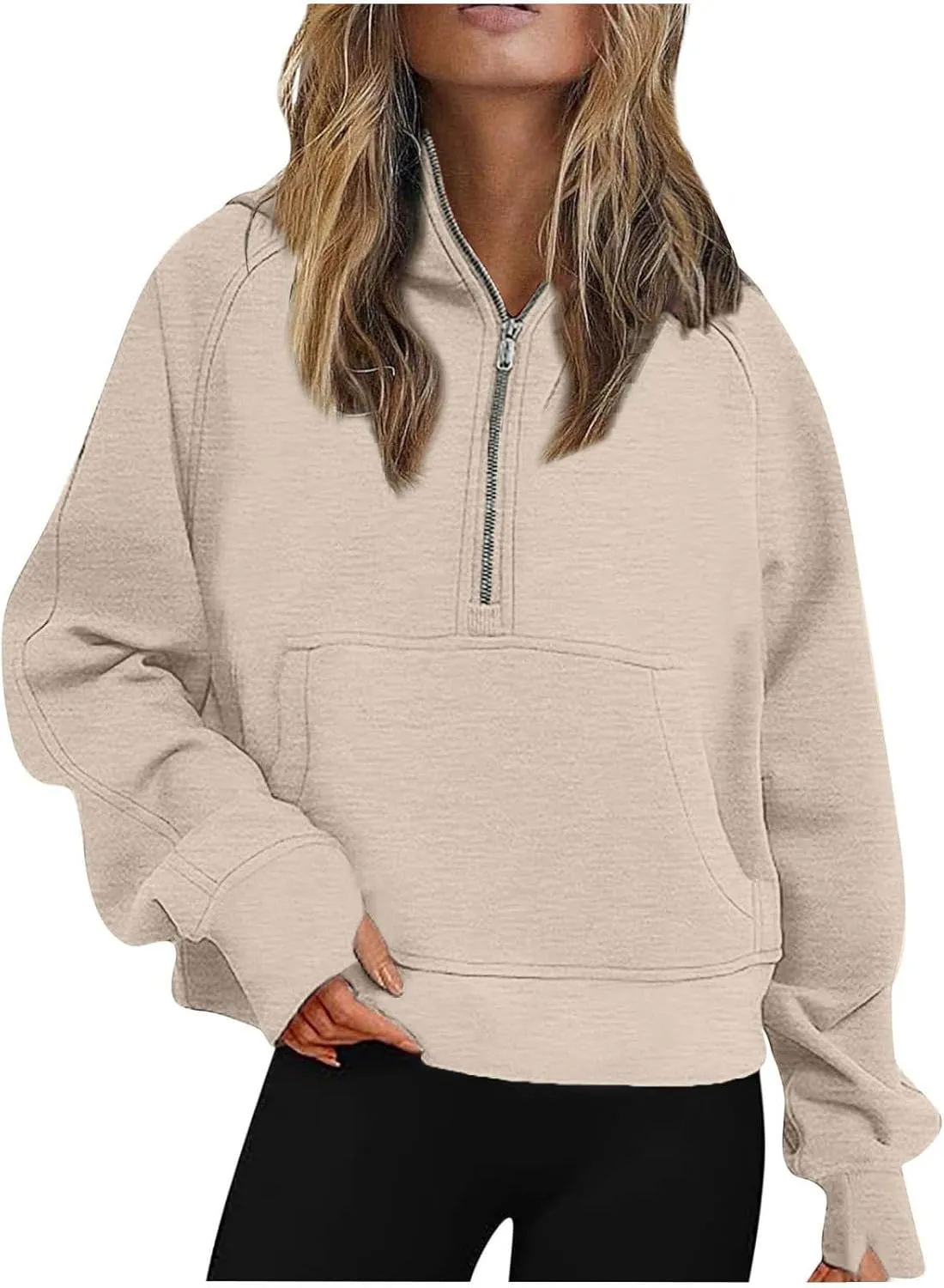 Womens Sweatshirts Half Zip Cropped Pullover Fleece Quarter Zipper Hoodies Fall Fashion Outfits With Pocket