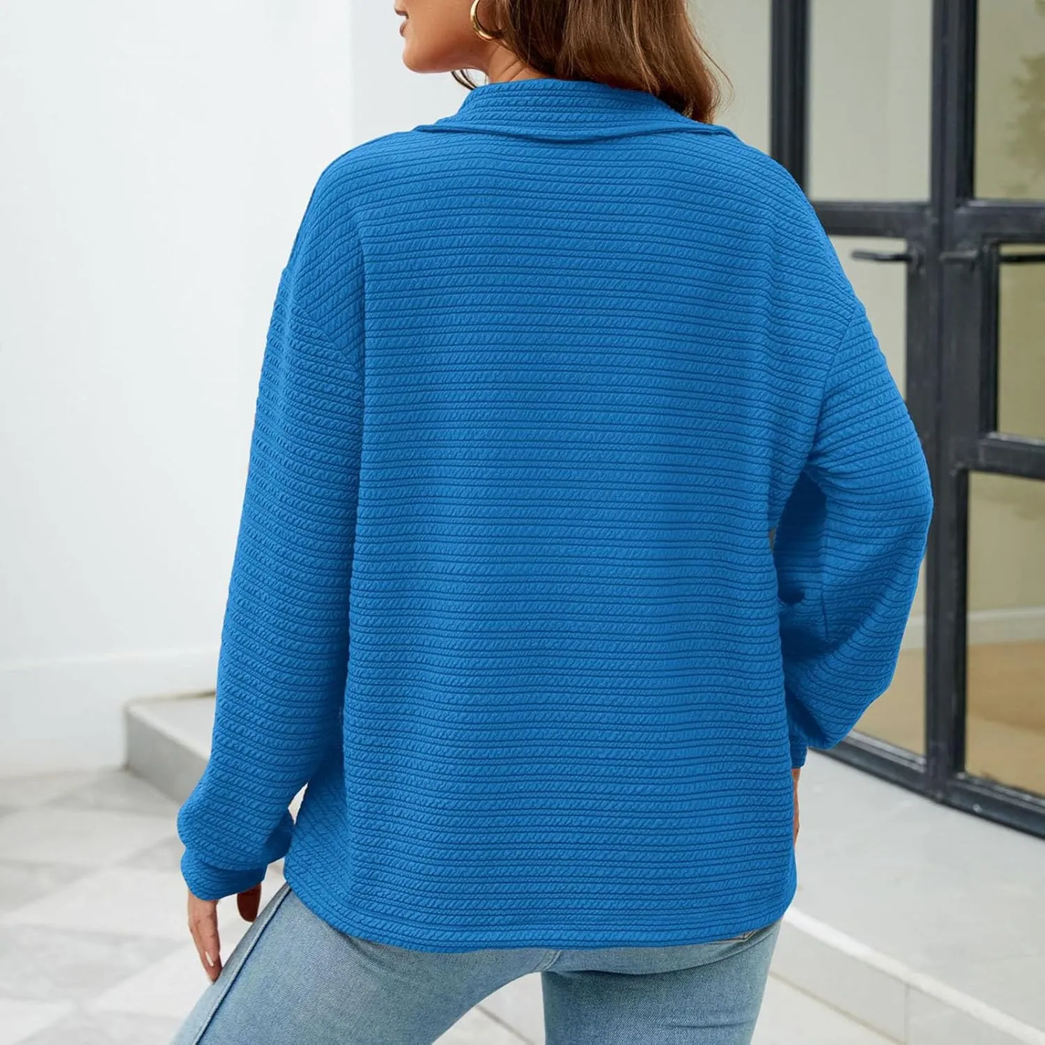 Womens Sweatshirts Half Zip Long Sleeve Sweater Fashion Waffle Plain Warm Tops Fall Trendy Fleece Pullover Top 2024