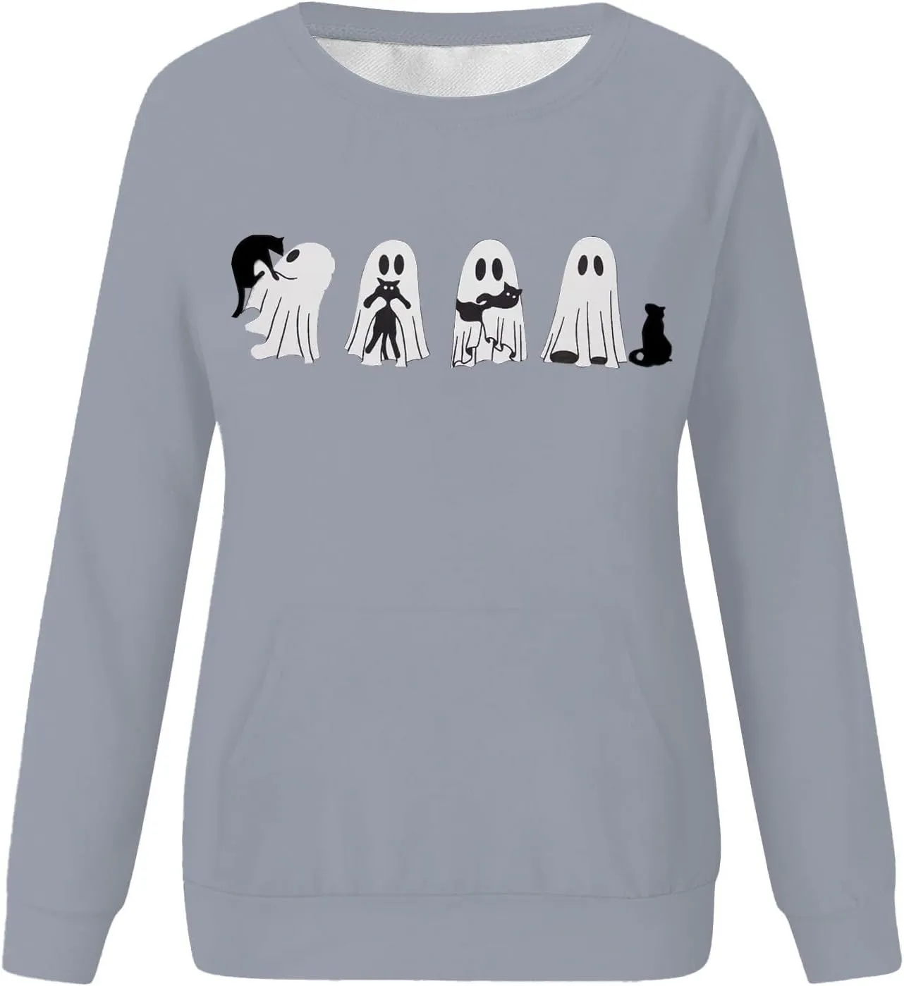 Womens Sweatshirts Halloween Cute Printed Hoodless Round Neck Loose Fit Pullover Hoodies Fall Casual Long Sleeve Tops