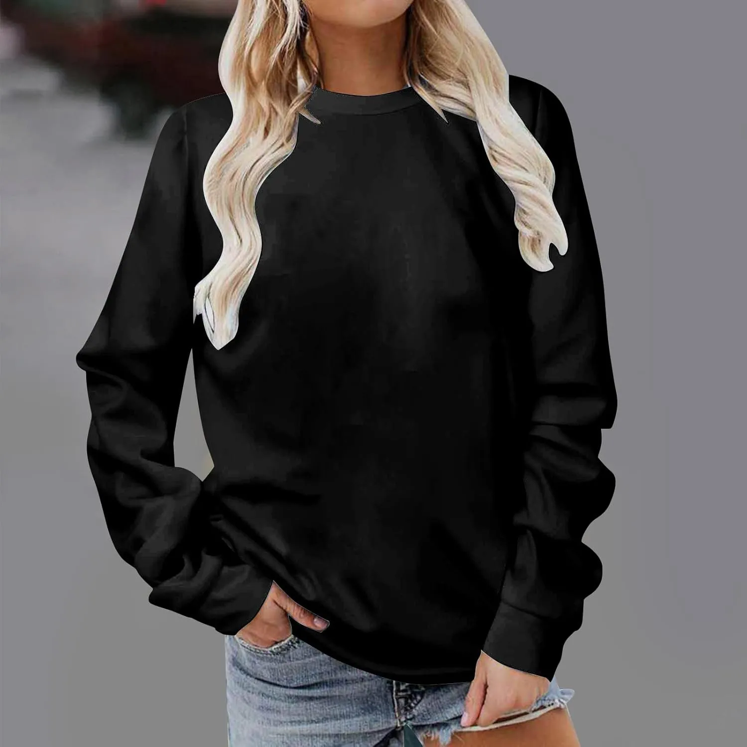 Womens Sweatshirts Long Sleeve Crew Neck Pullover Sweatshirt Casual Outfits Fall Clothes Loose Trendy Shirt 2025