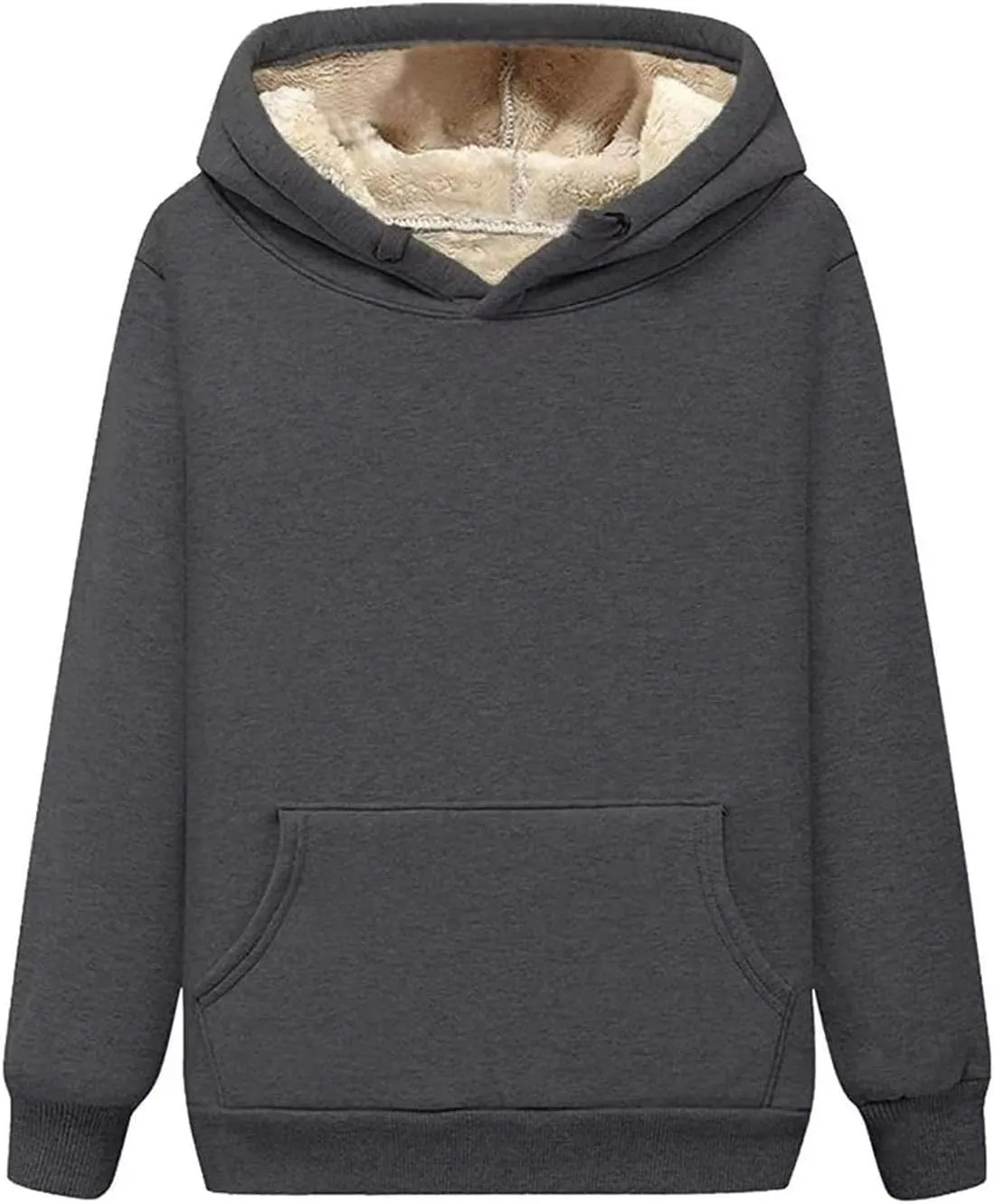 Womens Thick Fleece Hoodies Casual Solid Sweatshirts Comfy Soft Long Sleeve Drawsting Pullover with Pocket 2024 Tops