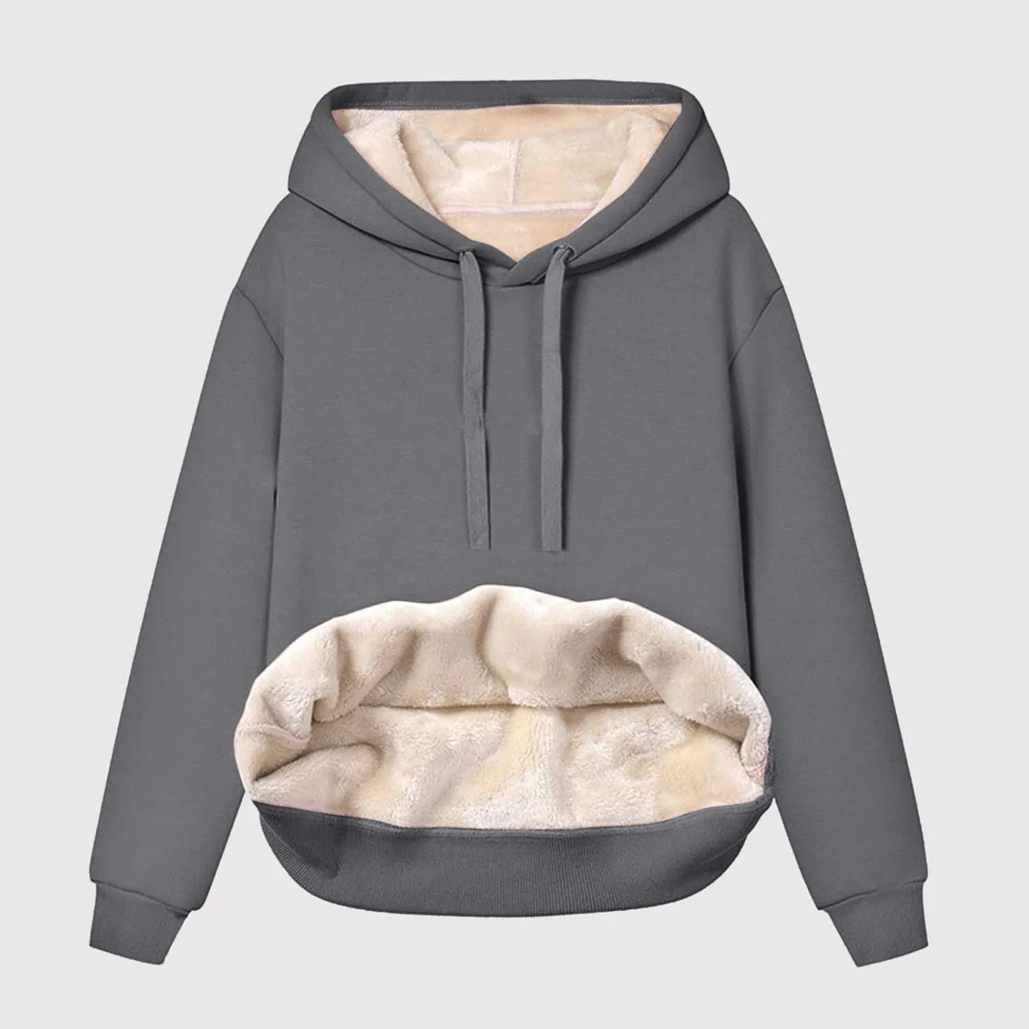 Womens Thick Fleece Hoodies Casual Solid Sweatshirts Comfy Soft Long Sleeve Drawsting Pullover with Pocket 2024 Tops