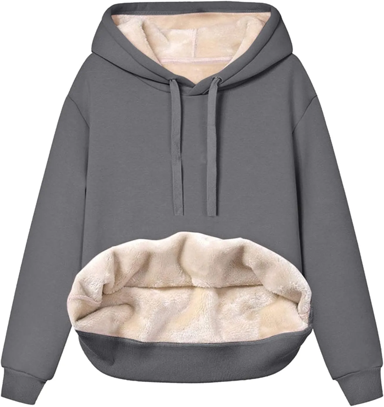 Womens Thick Fleece Hoodies Casual Solid Sweatshirts Comfy Soft Long Sleeve Drawsting Pullover with Pocket 2024 Tops