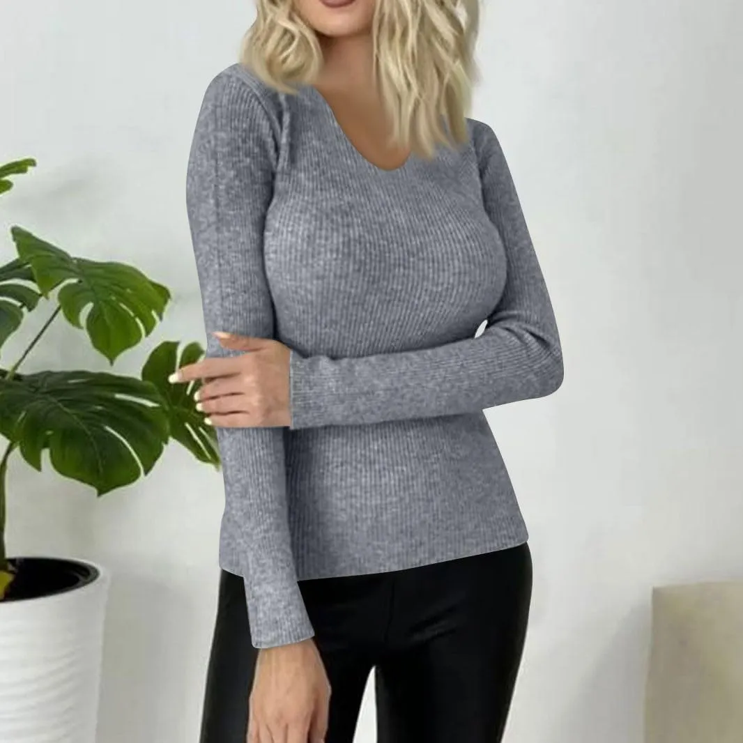 Womens Tops Solid Color Sweaters Slim Long Sleeve Shirts Lightweight Soft Sweatshirts Fall Pullover Outfits