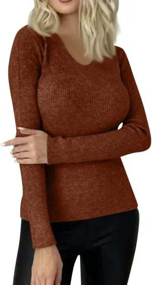 Womens Tops Solid Color Sweaters Slim Long Sleeve Shirts Lightweight Soft Sweatshirts Fall Pullover Outfits