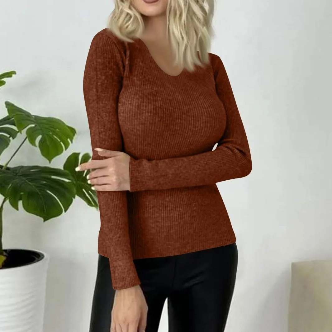 Womens Tops Solid Color Sweaters Slim Long Sleeve Shirts Lightweight Soft Sweatshirts Fall Pullover Outfits