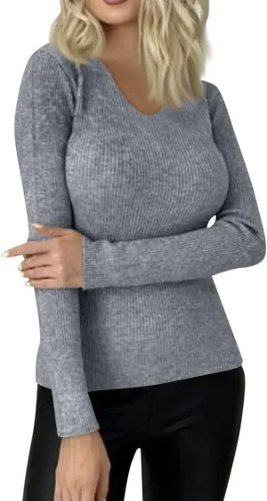 Womens Tops Solid Color Sweaters Slim Long Sleeve Shirts Lightweight Soft Sweatshirts Fall Pullover Outfits