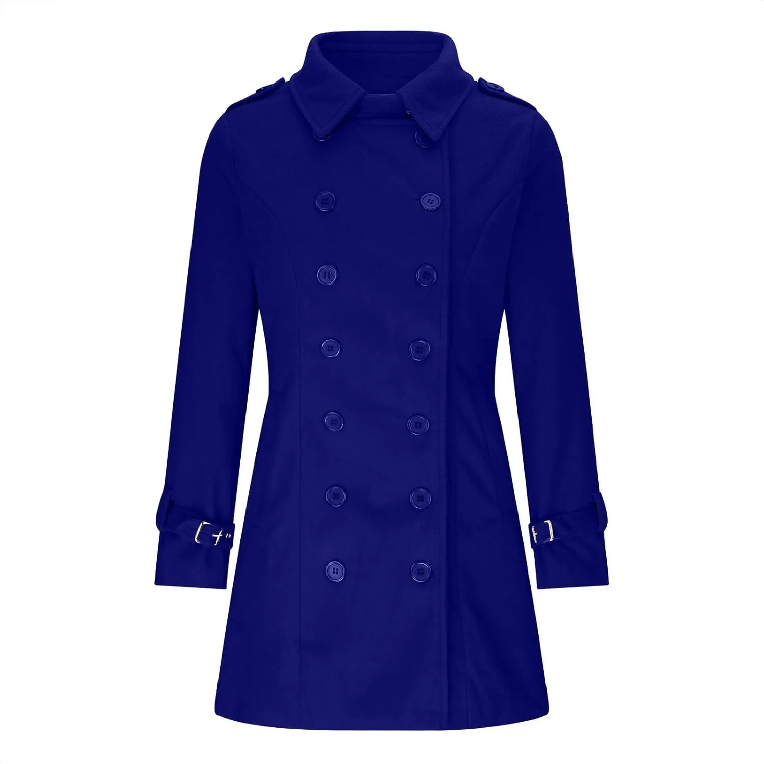Womens Trench Coat Winter Fashion Double Breasted Wool Coat Elegant Collared Wool Blend Trench Pea Coats