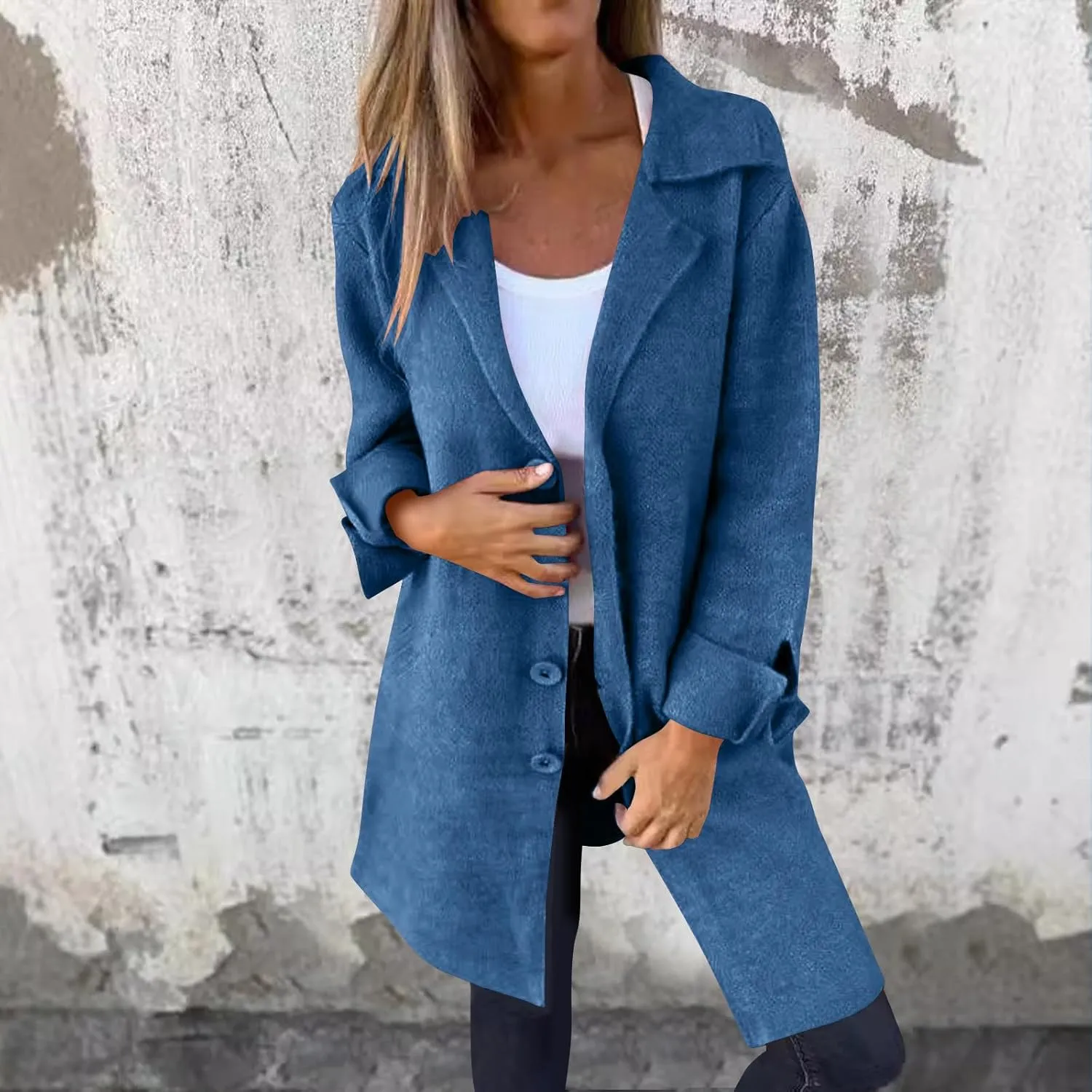 Women's Trench Coats Single Breasted Long Coat Notch Lapel Pea Coat Plus Size Wool Blend Coats Fall Winter Outfits