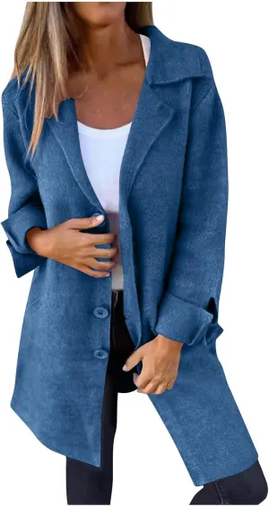 Women's Trench Coats Single Breasted Long Coat Notch Lapel Pea Coat Plus Size Wool Blend Coats Fall Winter Outfits