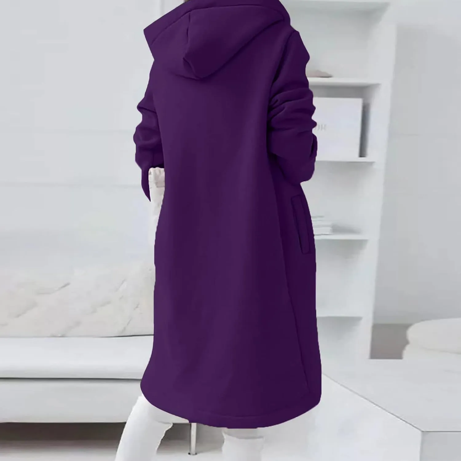 Women's Tunic Long Length Full Zip Hooded Jacket, Womens Casual Drawstring Zip Up Long Hoodies Sweatshirt with Pockets