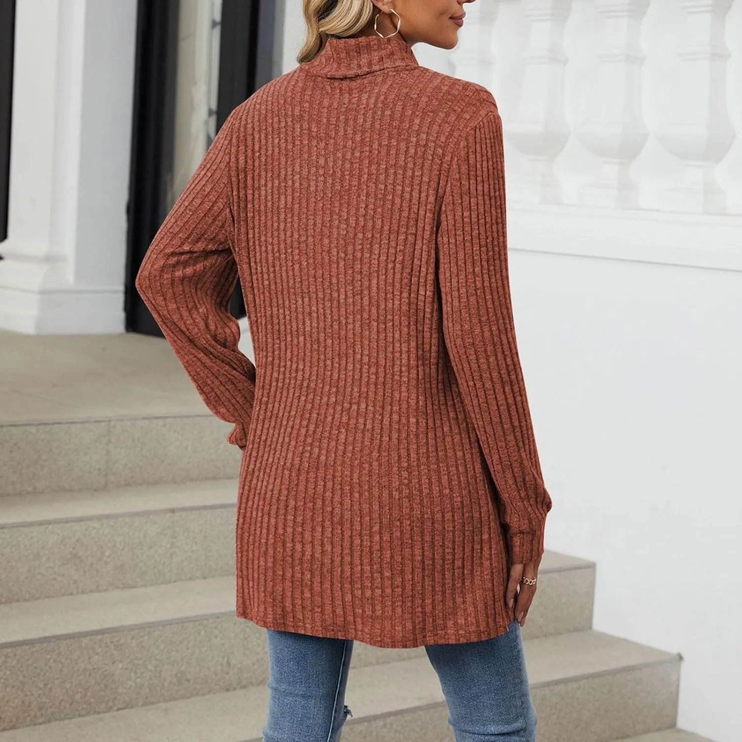 Womens Tunic Tops Sweater Turtleneck Long Sleeve Shirts Oversized Sweaters Pullover with Pockets Fall Fashion 2024