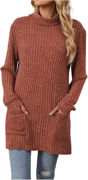 Womens Tunic Tops Sweater Turtleneck Long Sleeve Shirts Oversized Sweaters Pullover with Pockets Fall Fashion 2024