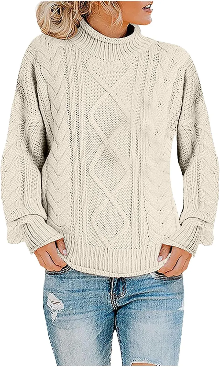 Women's Turtleneck Long Sleeve Loose Oversized Chunky Knitted Pullover Sweater Jumper Tops Fall Casual Solid Sweaters
