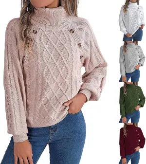 Womens Turtleneck Oversized Sweaters Batwing Long Sleeve Pullover Sweater Loose Chunky Ribbed Knit Jumpers Top