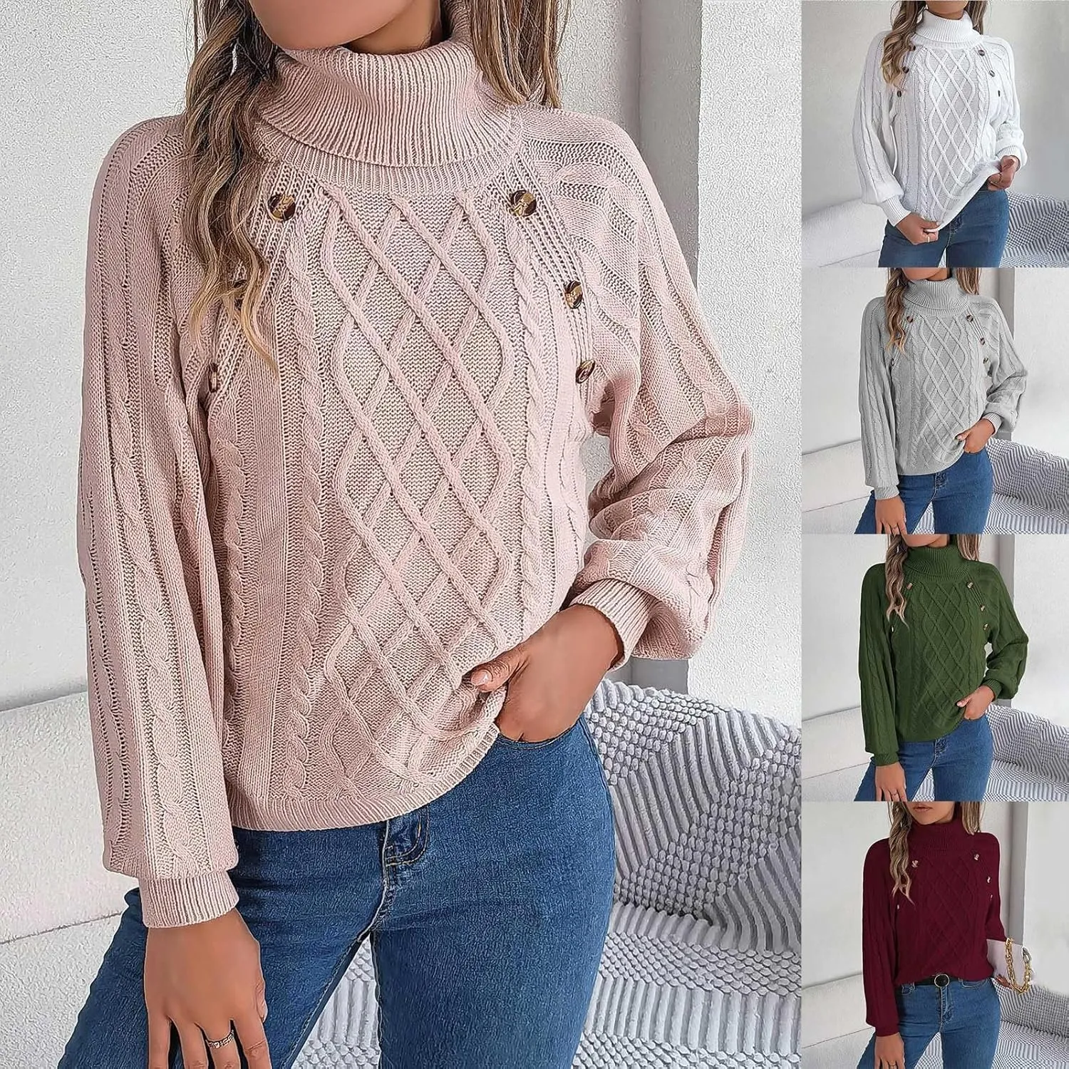 Womens Turtleneck Oversized Sweaters Batwing Long Sleeve Pullover Sweater Loose Chunky Ribbed Knit Jumpers Top