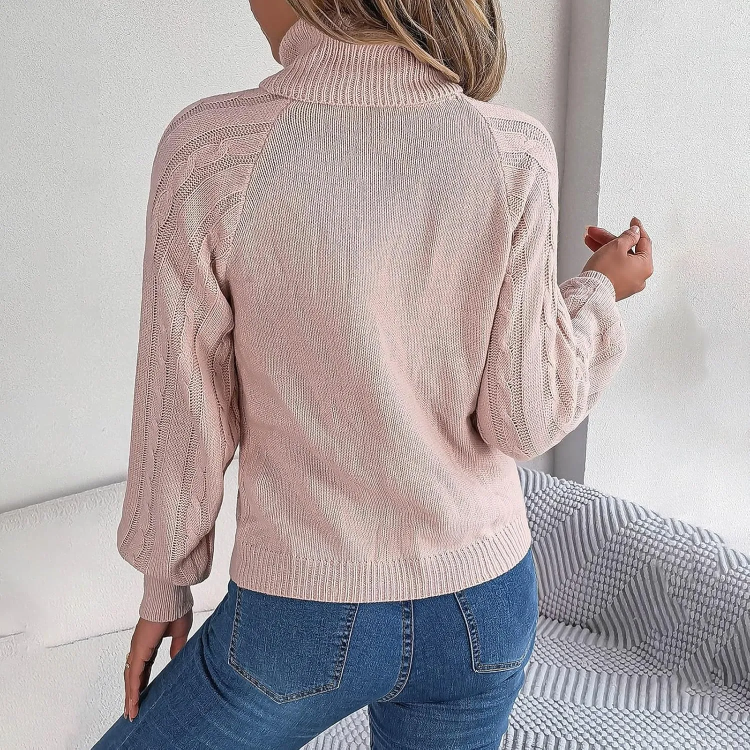 Womens Turtleneck Oversized Sweaters Batwing Long Sleeve Pullover Sweater Loose Chunky Ribbed Knit Jumpers Top