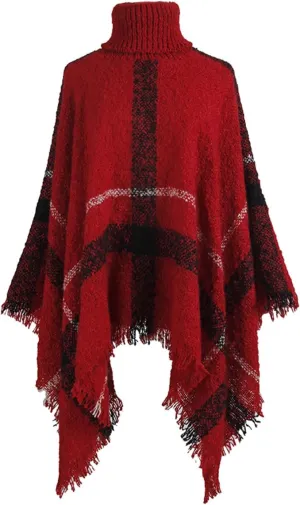 Womens Turtleneck Ponchos Sweater Versatile Lightweight Striped Knit Shawl Wraps Scarf Raw Hem Pullover Tops Cape Gift