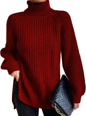 Women's Turtleneck Pullover Sweaters 2024 Oversized Long Sleeve High Neck Knitted Casual Fall Winter Tops Sweaters