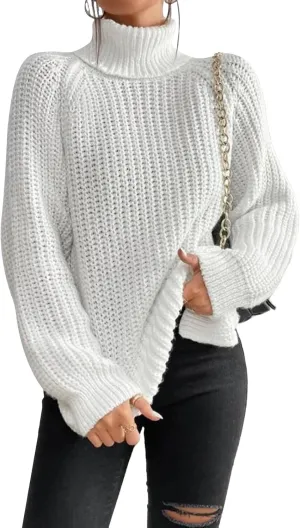 Women's Turtleneck Pullover Sweaters 2024 Oversized Long Sleeve High Neck Knitted Casual Fall Winter Tops Sweaters