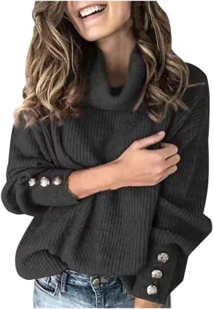 Women's Turtleneck Pullover Sweaters Oversized Chunky Knit Sweater Cowl Neck Long Sleeve Winter Slouchy Jumper Tops
