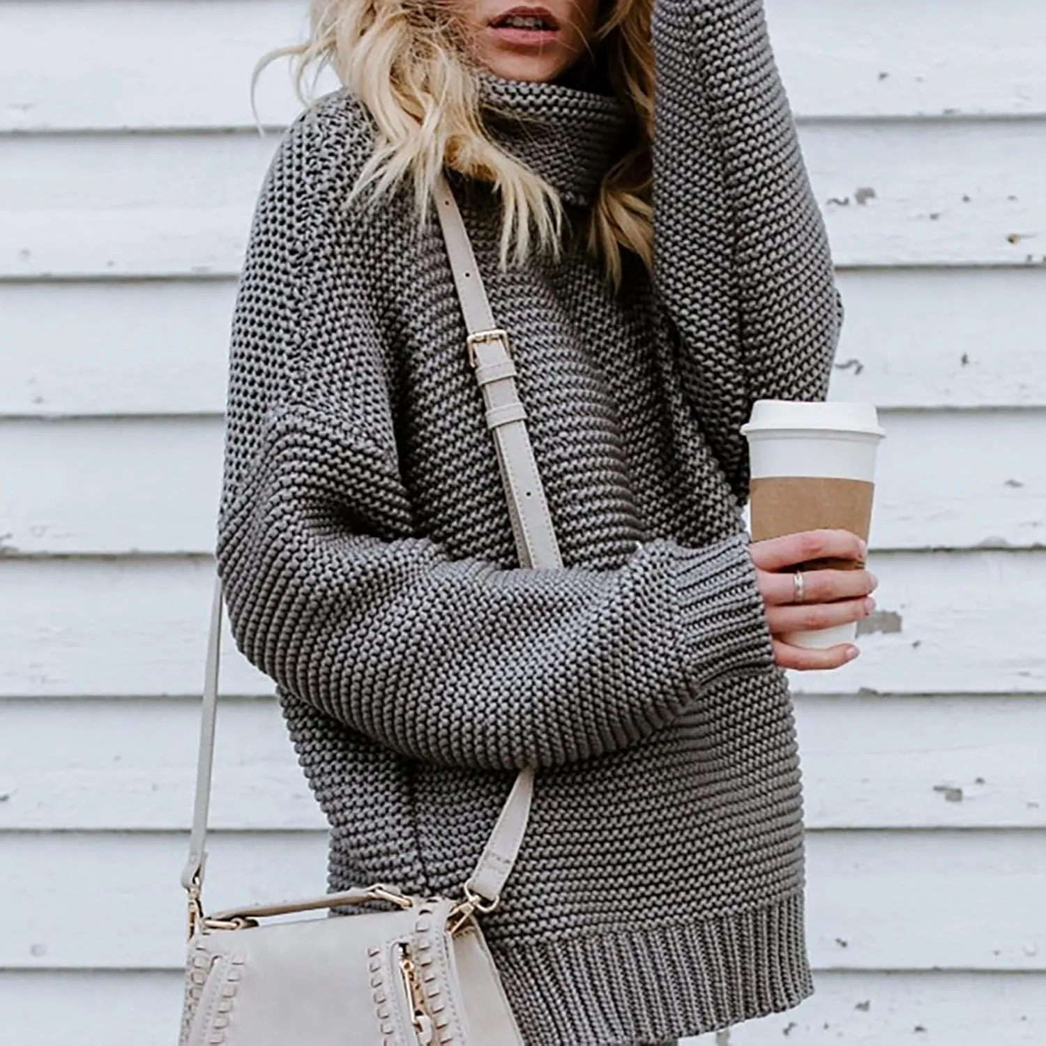Womens Turtleneck Sweater Knit Long Sleeve Casual Shirts Fashion Fall Outfits Solid Color Layer Chunky Blouse