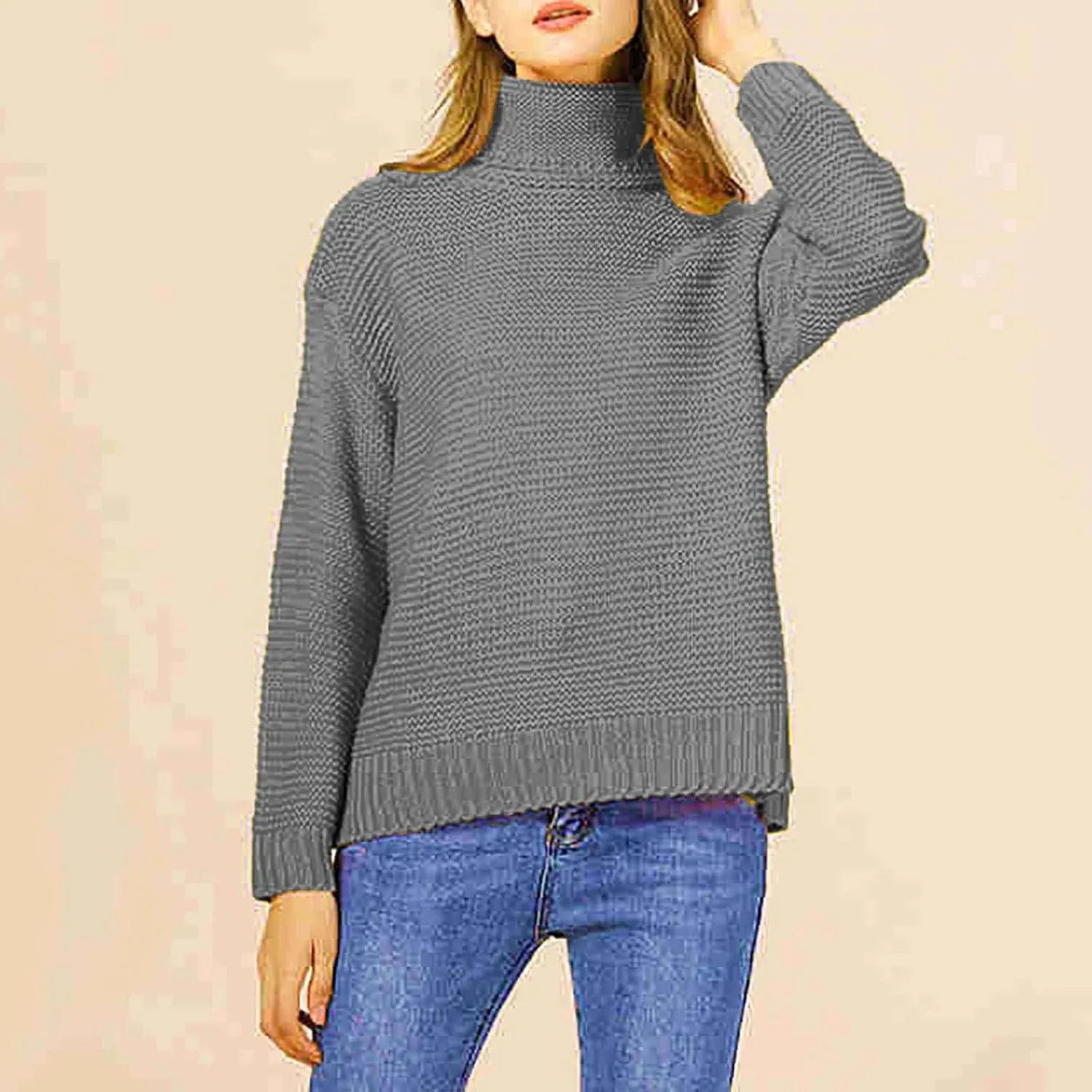 Womens Turtleneck Sweater Knit Long Sleeve Casual Shirts Fashion Fall Outfits Solid Color Layer Chunky Blouse