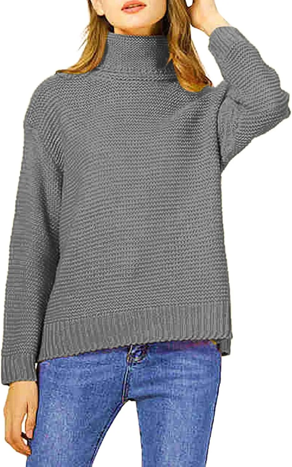 Womens Turtleneck Sweater Knit Long Sleeve Casual Shirts Fashion Fall Outfits Solid Color Layer Chunky Blouse