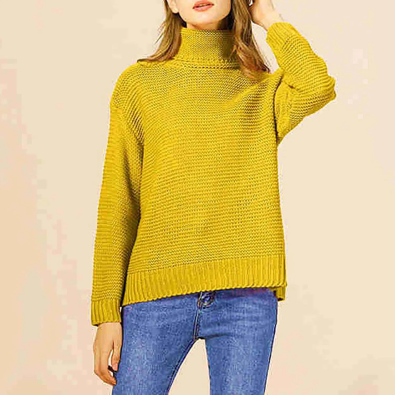 Womens Turtleneck Sweater Knit Long Sleeve Casual Shirts Fashion Fall Outfits Solid Color Layer Chunky Blouse