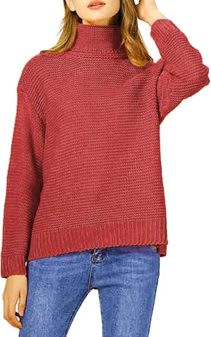 Womens Turtleneck Sweater Knit Long Sleeve Casual Shirts Fashion Fall Outfits Solid Color Layer Chunky Blouse