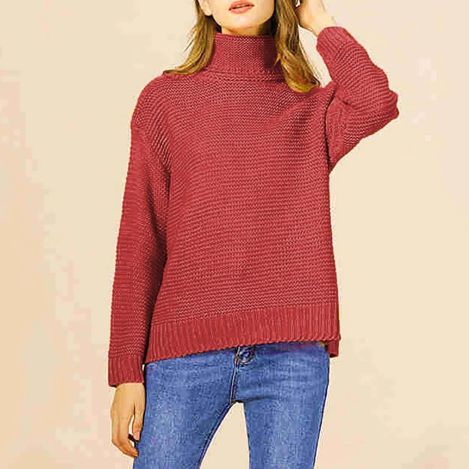 Womens Turtleneck Sweater Knit Long Sleeve Casual Shirts Fashion Fall Outfits Solid Color Layer Chunky Blouse