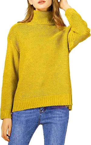 Womens Turtleneck Sweater Knit Long Sleeve Casual Shirts Fashion Fall Outfits Solid Color Layer Chunky Blouse