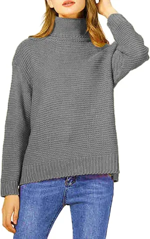 Womens Turtleneck Sweater Knit Long Sleeve Casual Shirts Fashion Fall Outfits Solid Color Layer Chunky Blouse
