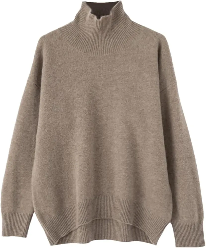 Womens Turtleneck Sweater Loose Casual Jumpers Soft Comfy Oversized Knitted Pullover Tops