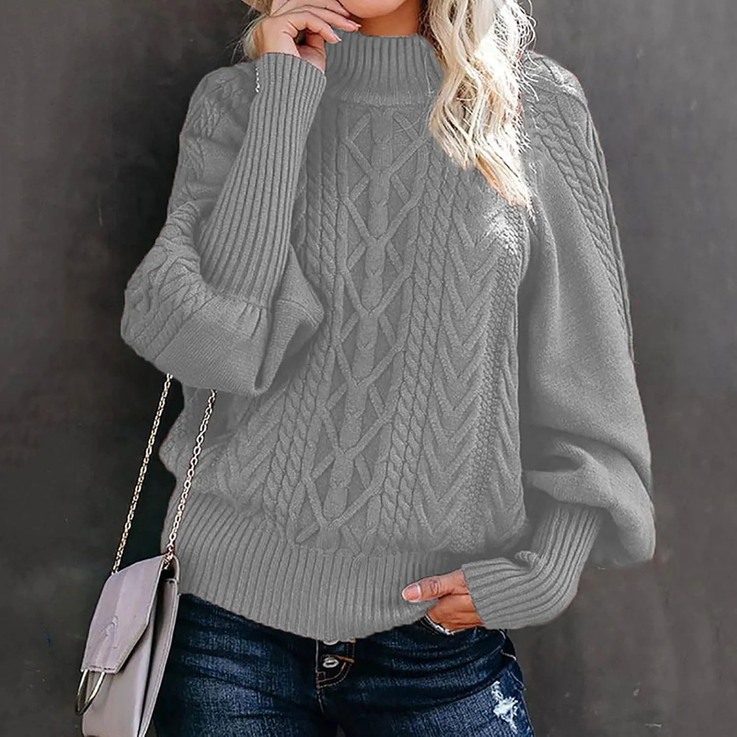 Womens Turtleneck Sweaters Casual Oversized Winter Chunky Sweaters Cozy Cable Knit Sweater Pullover Jumper Soft Tops