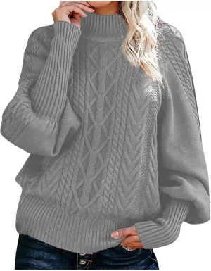 Womens Turtleneck Sweaters Casual Oversized Winter Chunky Sweaters Cozy Cable Knit Sweater Pullover Jumper Soft Tops