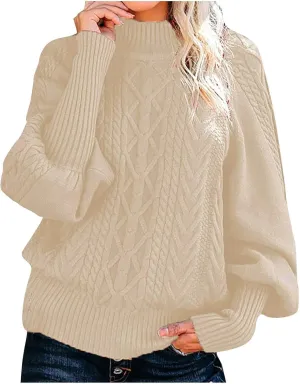 Womens Turtleneck Sweaters Casual Oversized Winter Chunky Sweaters Cozy Cable Knit Sweater Pullover Jumper Soft Tops