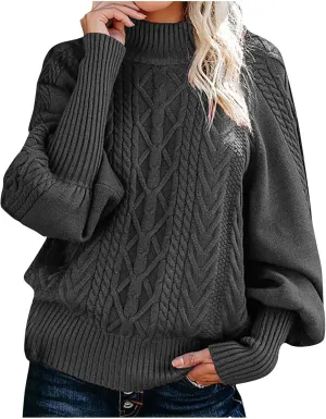 Womens Turtleneck Sweaters Casual Oversized Winter Chunky Sweaters Cozy Cable Knit Sweater Pullover Jumper Soft Tops