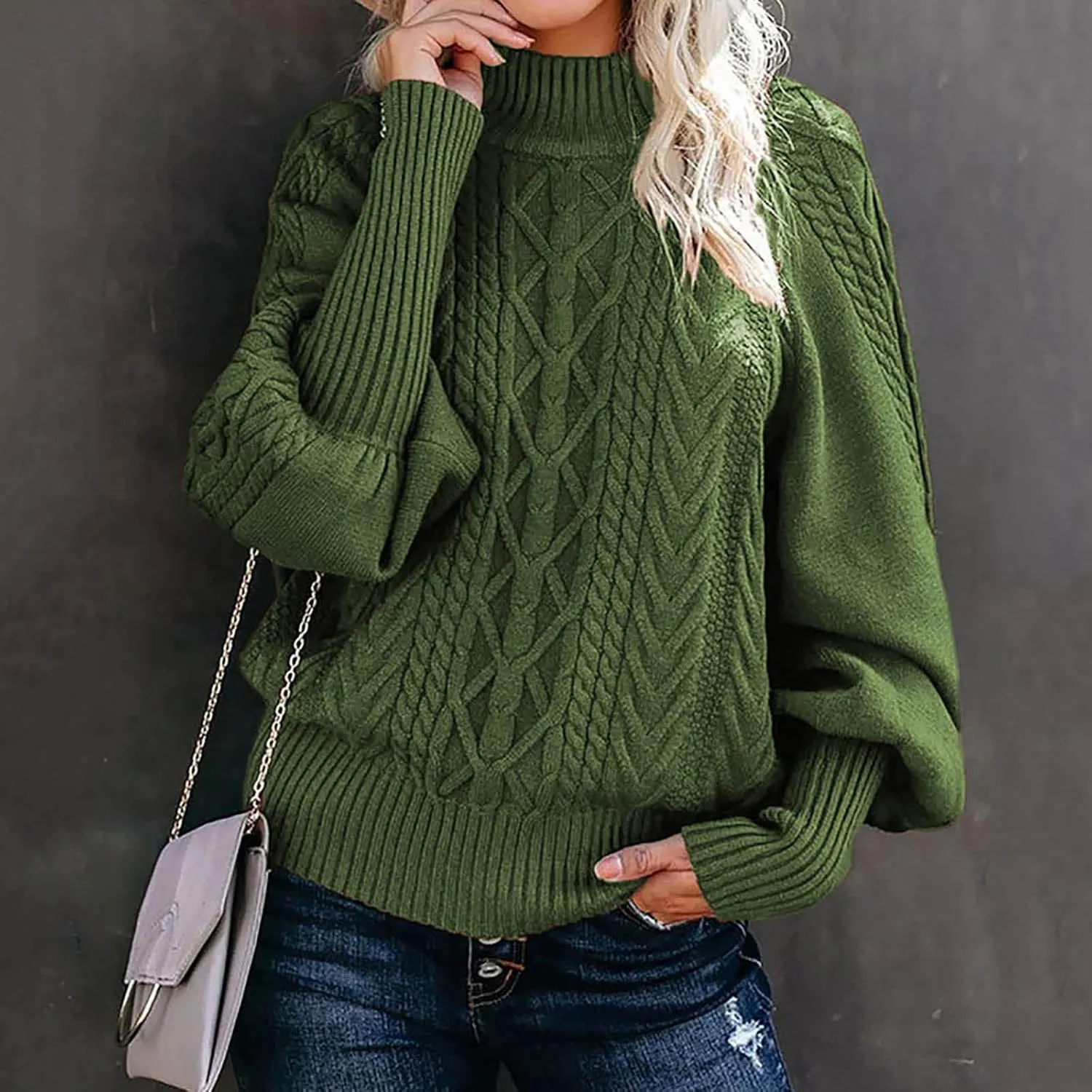 Womens Turtleneck Sweaters Casual Oversized Winter Chunky Sweaters Cozy Cable Knit Sweater Pullover Jumper Soft Tops