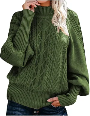 Womens Turtleneck Sweaters Casual Oversized Winter Chunky Sweaters Cozy Cable Knit Sweater Pullover Jumper Soft Tops
