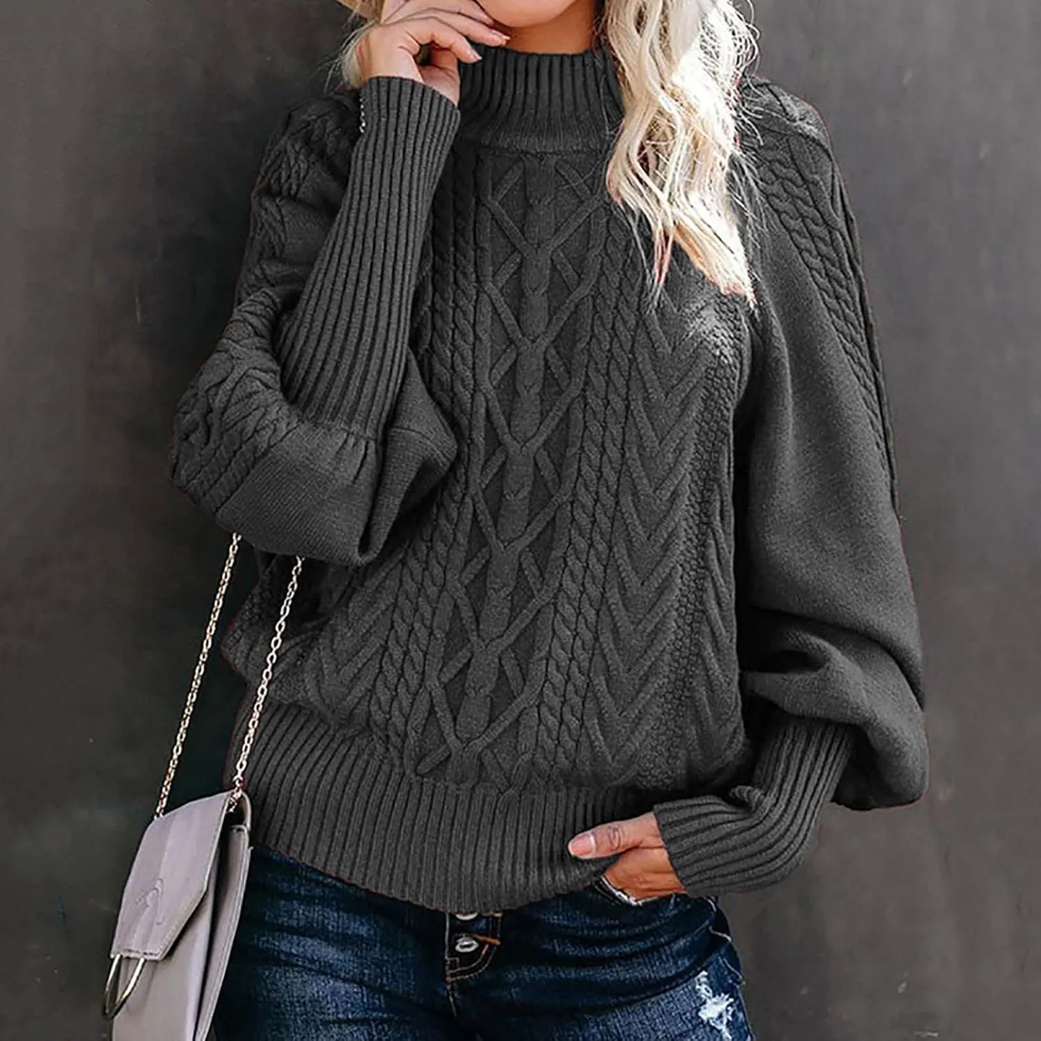 Womens Turtleneck Sweaters Casual Oversized Winter Chunky Sweaters Cozy Cable Knit Sweater Pullover Jumper Soft Tops