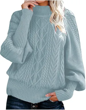 Womens Turtleneck Sweaters Casual Oversized Winter Chunky Sweaters Cozy Cable Knit Sweater Pullover Jumper Soft Tops
