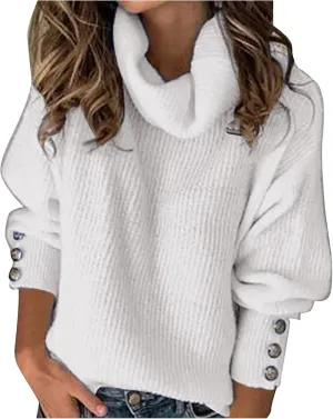Womens Turtleneck Sweaters Plus Size Lantern Sleeve Ribbed Knit Pullover Casual Soft Solid Fall Winter Jumper Tops